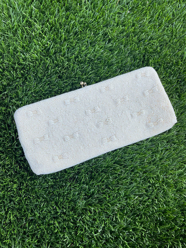 1960’s White Beaded Envelope Clutch with Bow Design